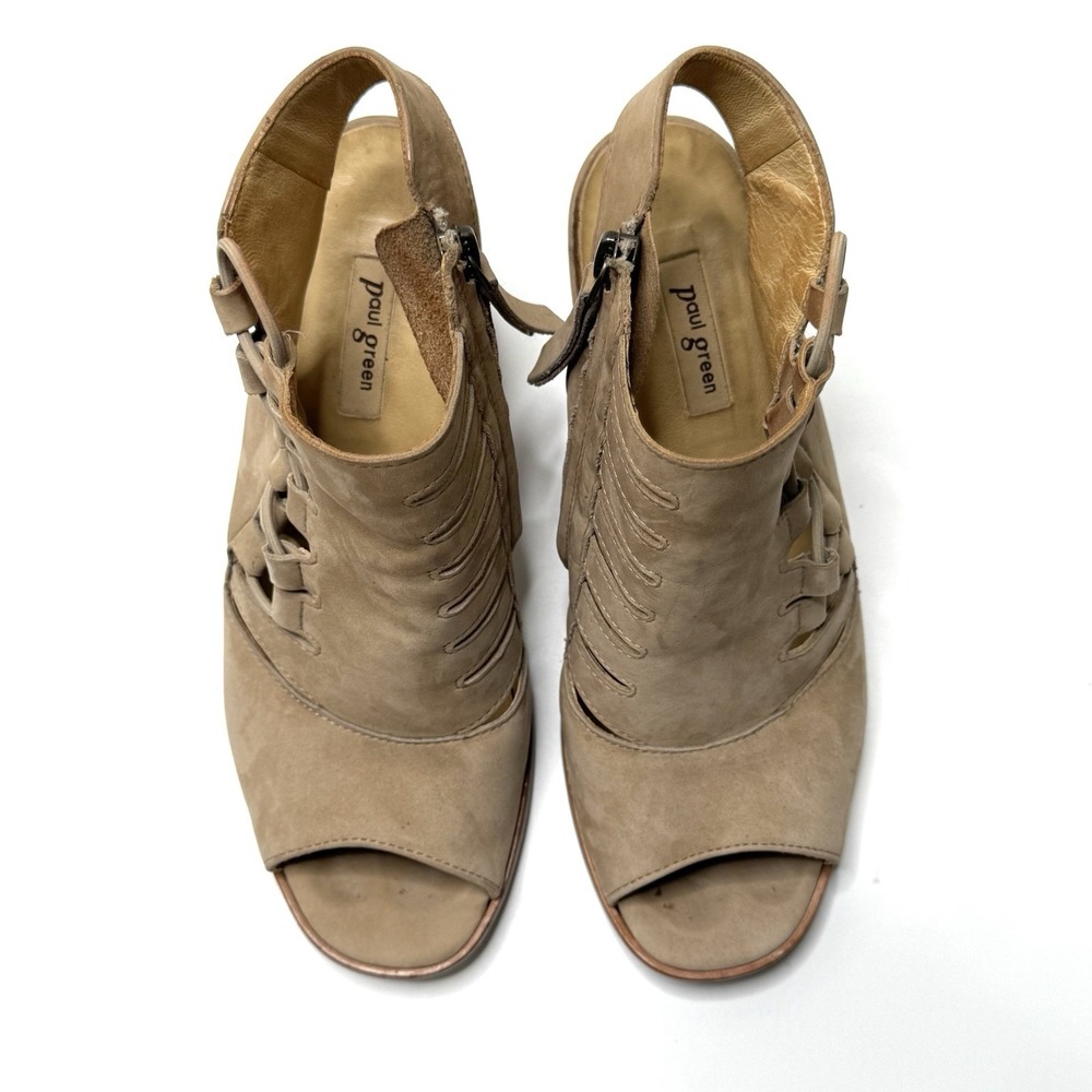 Paul Green Mindy Heels Sisal Nubuk Womens 7 Tan Suede Mule Shoes Sandals - Picture 3 of 14